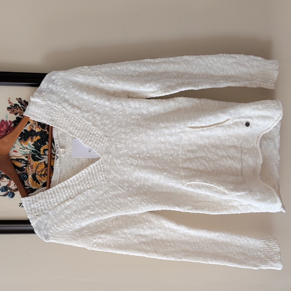 Roxy Women's White Knit Hooded Cotton Sweater